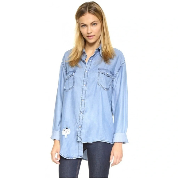 One Teaspoon Button Down Shirt Denim Jean Chambray Dallas Tencel Size XXS - Picture 3 of 16